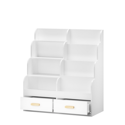 Kids Bookshelf with Drawers Front-Facing Toy Organizer White