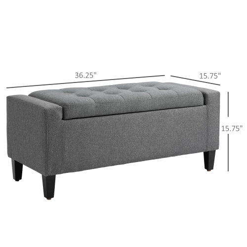 36.25 inch Gray Linen Tufted Storage Ottoman Bench, Lift Top Footrest, 330 LBS Rubberwood Leg End-of-Bed Stool