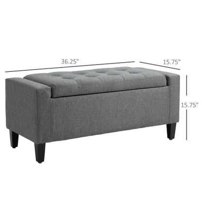36.25 inch Gray Linen Tufted Storage Ottoman Bench, Lift Top Footrest, 330 LBS Rubberwood Leg End-of-Bed Stool