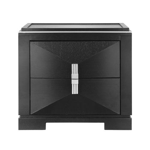 Mid-Century Modern Nightstand, 2 Drawers Wide Sofa Side Table,Wood Diamond Shaped End Table with Storage,Closet with Heavy Duty Base,Small Bedside Table for Bedroom,Living Room,Entrance,Black