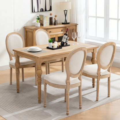 Wood Dining Chairs with Linen Upholstered Backs, Set of 2, Beige