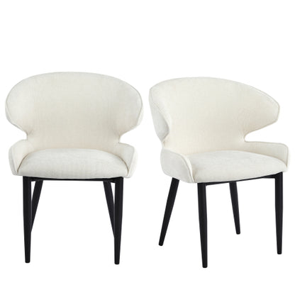 Shell Back Fabric Dining Chairs with Black Metal Legs, Set of 2, Beige