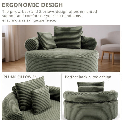 Green Round Memory-Foam Sofa-Bed,Cloud Couch with 3 Pillows