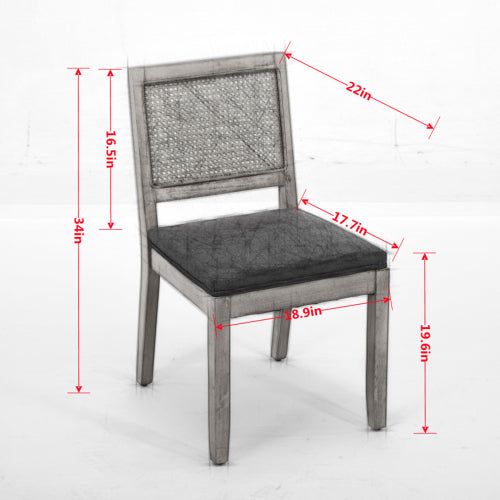 Rattan Dining Chairs Set of 2, Cane Back Side Chairs with Solid Hardwood Frame & Olive Green Seat