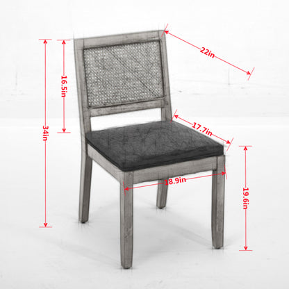 Rattan Dining Chairs Set of 2, Cane Back Side Chairs with Solid Hardwood Frame & Olive Green Seat