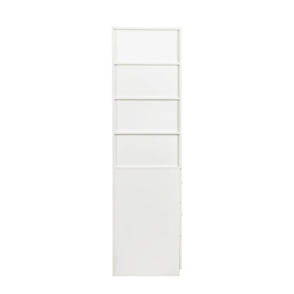 Tall Display Storage Cabinet with Shelves and Side Drawers