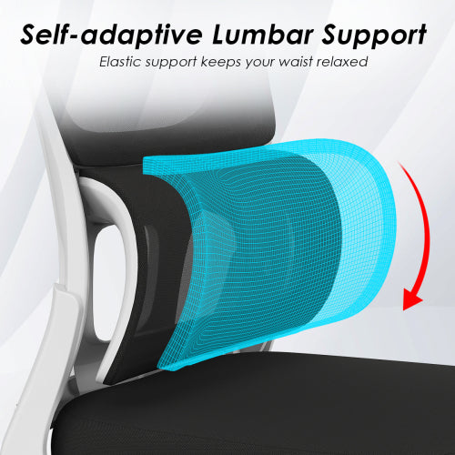 Office Chair, Mesh Ergonomic Office Chair with Lumbar Support, Comfy Computer Desk Chair with Flip Armrest Rolling Wheels for Home Study Room Office, White & Black