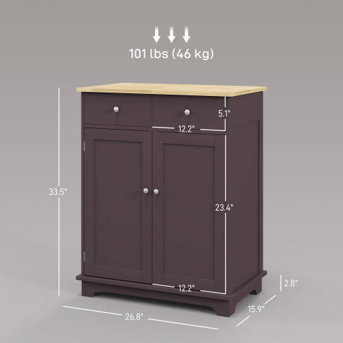 Sideboard with Solid Wood Countertop, Modern Kitchen Storage Cabinet, Coffee Bar Cabinet with 2 Drawers, Doors and Adjustable Shelf, Coffee