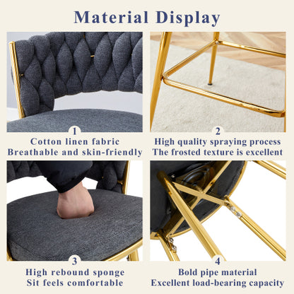 2-person glass bar table combination, 3-piece modern kitchen bar table set including 2 cotton and linen soft cushioned bar chairs, suitable for glass bar table combination in kitchen and dining rooms