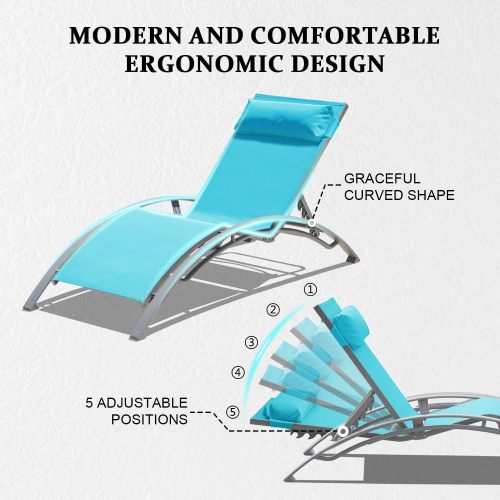 Pool Lounge Chairs Set of 3-Lake Blue (2 Lounge Chairs+1 Table)