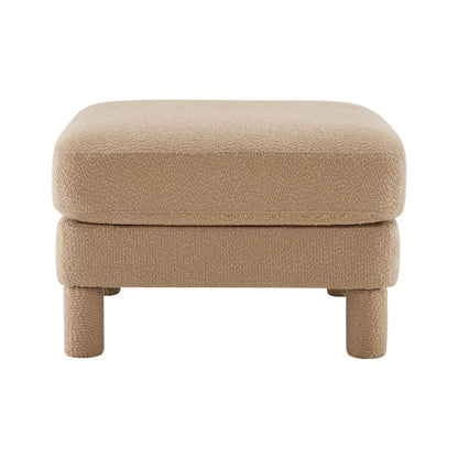 Coffee Boucle Fabric Ottoman, Sturdy Wood Frame Spring Supported Leisure Footrest for Living Space