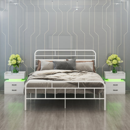 LED Nightstand with 2 Drawers and Adjustable Light Strip, Modern Bedside Storage Table