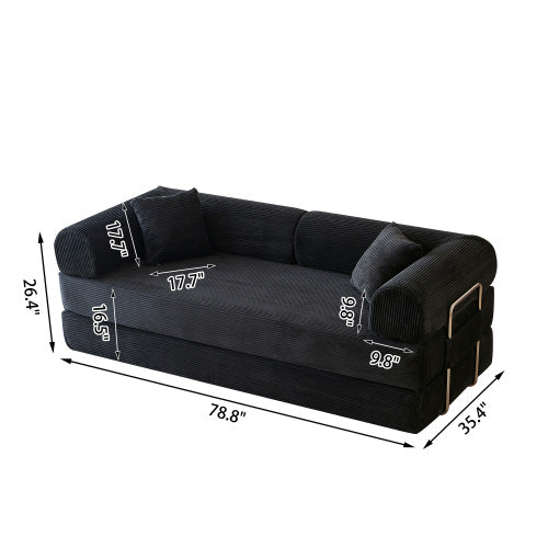 78.8 inch  Black Boneless Corduroy Convertible Compressed Floor Sofa Bed