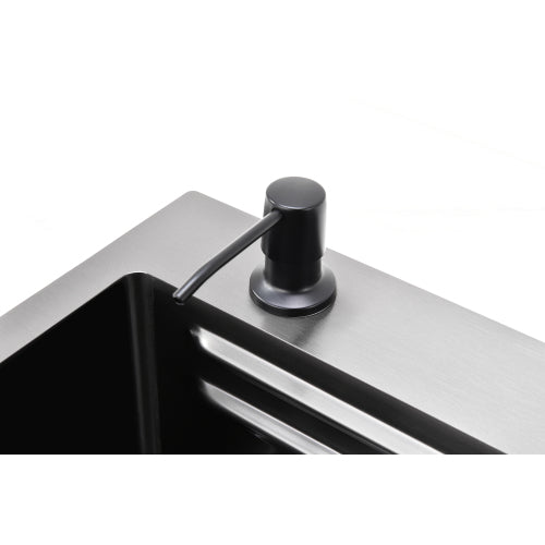 Waterfall Kitchen Sink, Stainless Steel Single Bowl in Black, Multifunctional Workstation with Flying-rain Faucet and Cutting Board, 30×18″ Stainless Steel Single Bowl Sink, LS-SSBL05