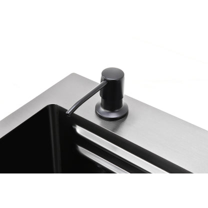 Waterfall Kitchen Sink, Stainless Steel Single Bowl in Black, Multifunctional Workstation with Flying-rain Faucet and Cutting Board, 30×18″ Stainless Steel Single Bowl Sink, LS-SSBL05