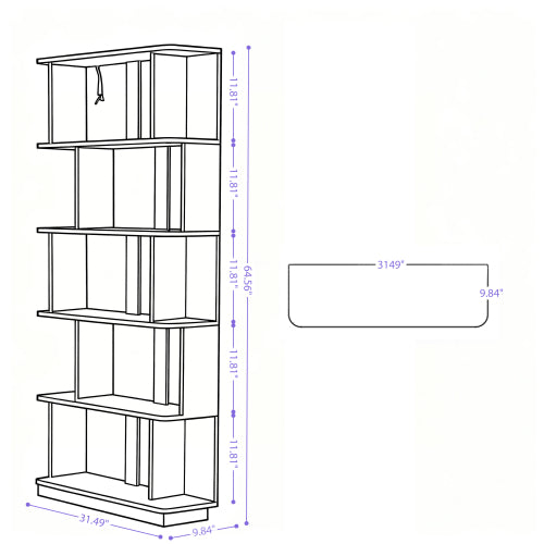 64.56 Inch 5-Tier Open MDF Bookshelf Free Combination Anti-Tip Design Multi-Color Household Display Shelf