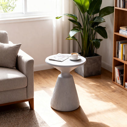 Cement Outdoor End Tables for Patio, GardenAccent Table, Modern Small Round Side Tablefor Outside, Tree Stump Garden Stool DrumTable indoor and Outdoor