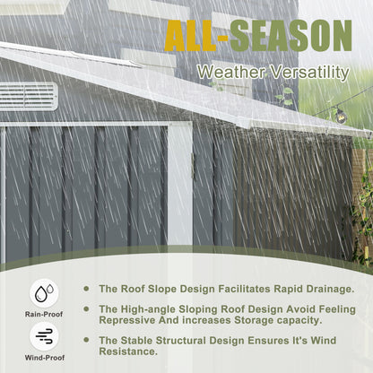 6x8FT Outdoor Steel Storage Shed with Clear Window, Lockable Doors, Compact Metal Tool Shed for Garden, Backyard, Patio, Utility, and Bike Storage,dark gray