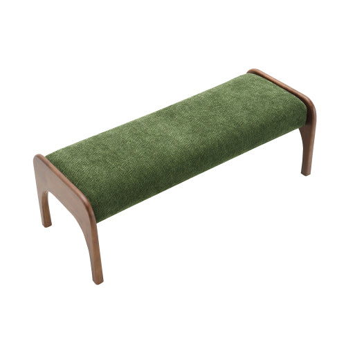 Green Chenille Upholstered Long Bench, 50.25 Inch Modern Dining & Entryway Bench with Rubber Wood Legs