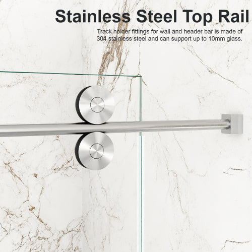 56"-60"W x 72"H Frameless Single Sliding Shower Door – 5/16" (8mm) Clear Tempered Glass, Bypass Design with Brushed Nickel Finish