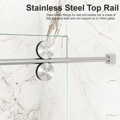 56"-60"W x 72"H Frameless Single Sliding Shower Door – 5/16" (8mm) Clear Tempered Glass, Bypass Design with Brushed Nickel Finish