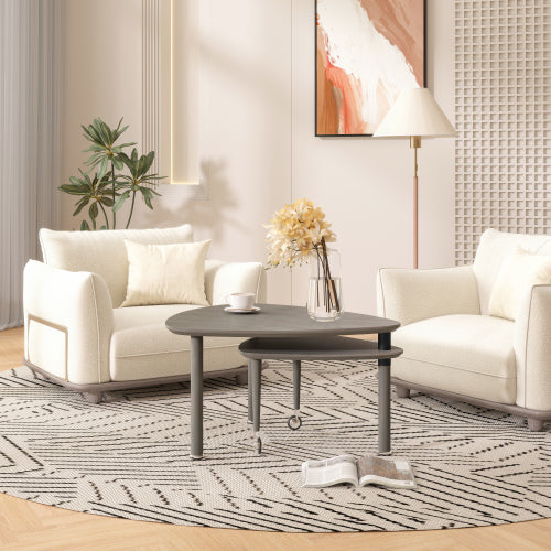 360°Rotatable Coffee Table, Grey Oak Veneer