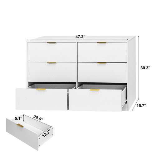 Modern 6-Drawer Dresser, Chest of Drawers for Bedroom, Living Room, Hallway, and Entryway - Large Storage Cabinet White