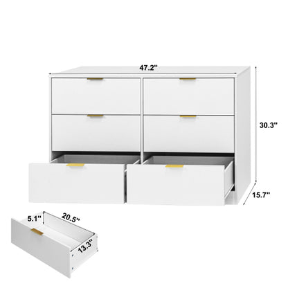 Modern 6-Drawer Dresser, Chest of Drawers for Bedroom, Living Room, Hallway, and Entryway - Large Storage Cabinet White