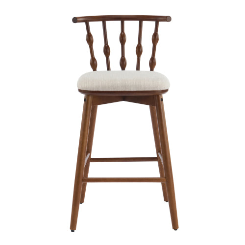 Indoor Wooden Barstool, Walnut Finish With Beige Upholstery, Set of 2