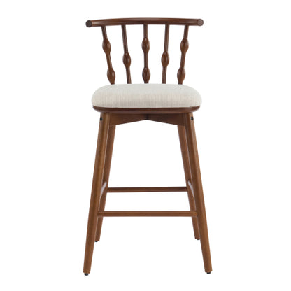 Indoor Wooden Barstool, Walnut Finish With Beige Upholstery, Set of 2