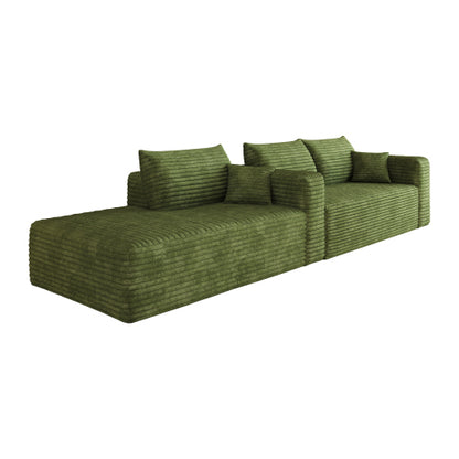 103 inch  Green Plush Corduroy L-Shape Cloud Modular Sofa, No Assembly