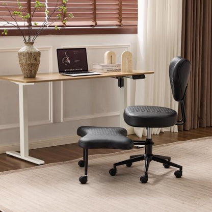 Upgraded Ergonomic Cross Legged Swivel Chair, Adjustable Height and PU Leather, Meditation& ADHA Chair with Back Support, Home and Office,Yoga Chair, Black