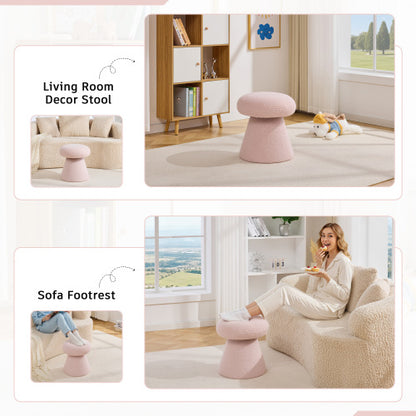 Pink Teddy Mushroom Swivel Ottoman, Wooden Frame 250 LBS Foot Stool Fully Assembled