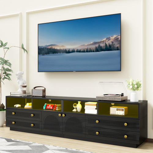Black High Gloss TV Stand with LED Lights and Storage