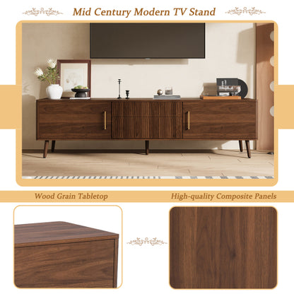 70.8 Inch Walnut Mid-Century Wood Grain TV Stand 2 Drawer Media Console Up To 80 Inch TV
