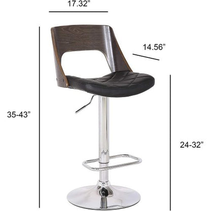 Modern Stylish Wood Back Adjustable Swivel Bar Stool with Diamond Quilted Finish Curved Seat and Back, Weathered Oak