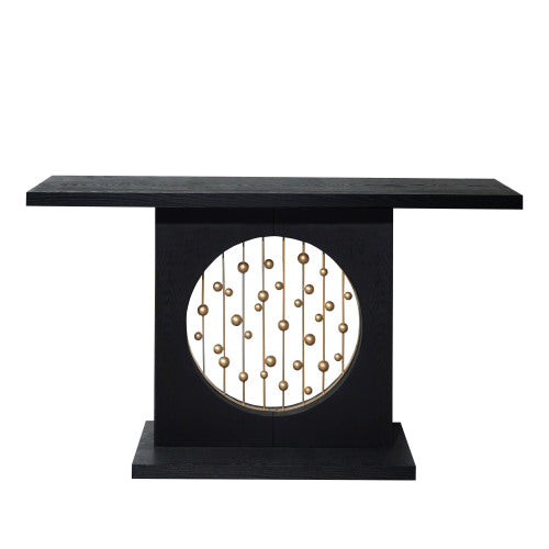 Modern Black Console Table with Gold Accent, Decorative Entryway Table,56in Wood Console Table, Narrow Sofa Table for Entrance, Living Room, Hallway