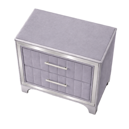 Contemporary Acrylic Nightstand with Two Drawers, Upholstered Bedside Table Featuring Silver Metal Legs, Modern End Table for Bedroom or Living Space (22.64inch  W x 15.75inch  D x 24.13inch  H)