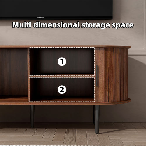 Walnut Modern Sliding Door TV Stand 47 Inch Living Room Entertainment Console Table