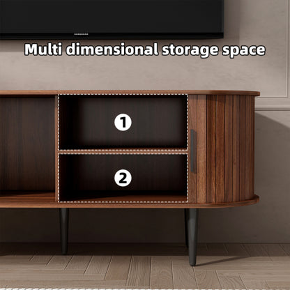 Walnut Modern Sliding Door TV Stand 47 Inch Living Room Entertainment Console Table