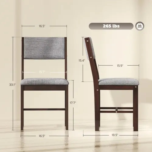 Set of 4 Walnut Rubberwood Dining Chairs, Gray Linen Upholstered Kitchen Chairs with H-Support Frame