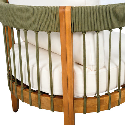 [Set of 2] Acacia Wood Outdoor Club Chair with Handwoven Rope Accents & Curved Backrest