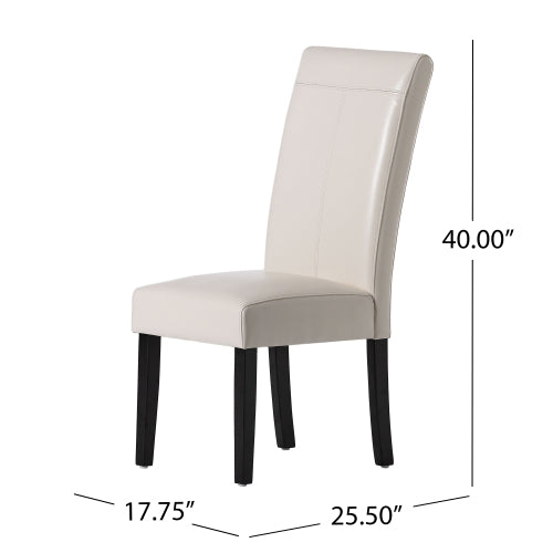T-Stitch PU Leather Dining Chairs with Tapered Legs, Set of 2, Ivory