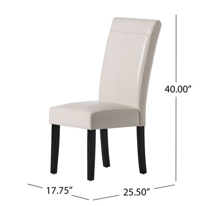 T-Stitch PU Leather Dining Chairs with Tapered Legs, Set of 2, Ivory