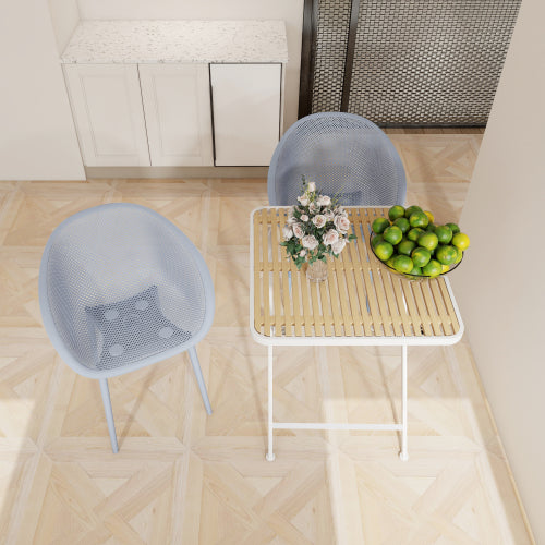 Holiday- 2-Pack Light Baby Blue Modern Lounge Chairs - Indoor/Outdoor All-Weather PP Plastic with Modern folding indoor/outdoor multi-functional square table- PP tabletop with metal legs(White, khaki)
