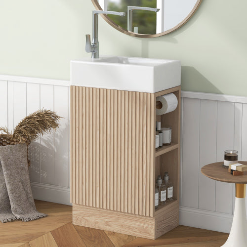 18.6" Bathroom Vanity with Sink, Bathroom Vanity Cabinet with Two-tier Shelf, Left or Right Orientation, Natural (Old Sku:WF308491AAN)