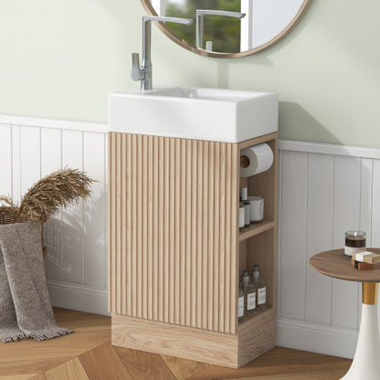 18.6" Bathroom Vanity with Sink, Bathroom Vanity Cabinet with Two-tier Shelf, Left or Right Orientation, Natural (Old Sku:WF308491AAN)