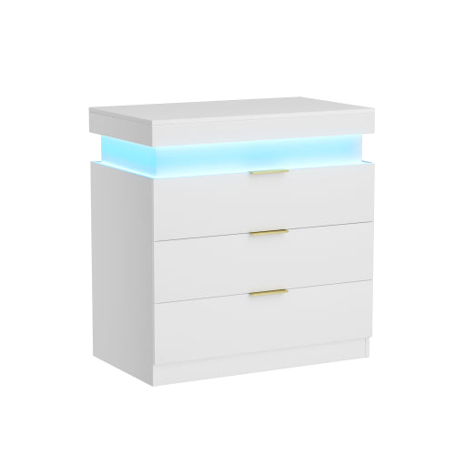 Nightstand with Charging Station and LED Lights,Night Stand with Sliding Top for Bedroom,Bedside Table with Drawers,Modern End Side Table,White.28.8''W x 17''D x 30.5''H.