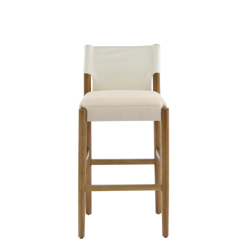 28.5inch , Modern Solid Wood Bar Stool with Polyester Cushion - Minimalist Kitchen Island Stool for Breakfast Nook & Home Bar (Neutral Tone Design), Set of 2