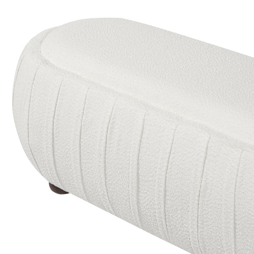 Oval Boucle Upholstered Ottoman with Rubberwood Legs, 300+ LBS Vintage Multifunctional Footrest Stool